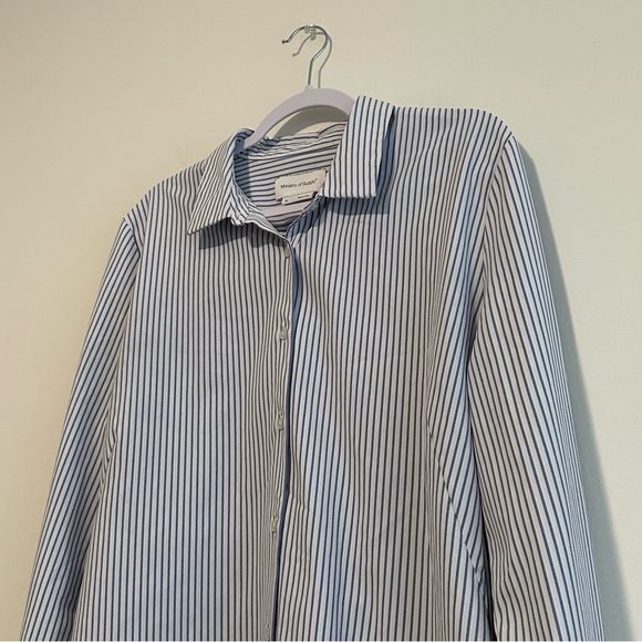 Ministry of Supply Women's White and Blue Striped Button-Down Shirt - Picture 6 of 12